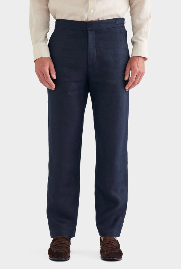 Tailored Linen Side Tab Trouser - Navy