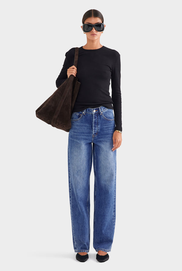 V Front Denim Jean - Mid Indigo