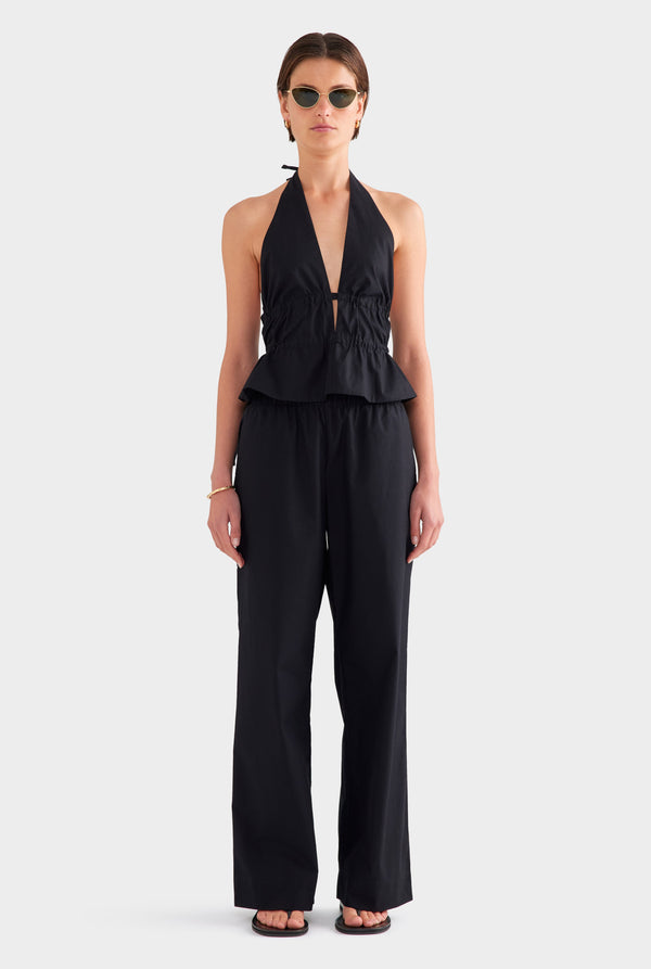 Cotton Poplin Halter Top - Black