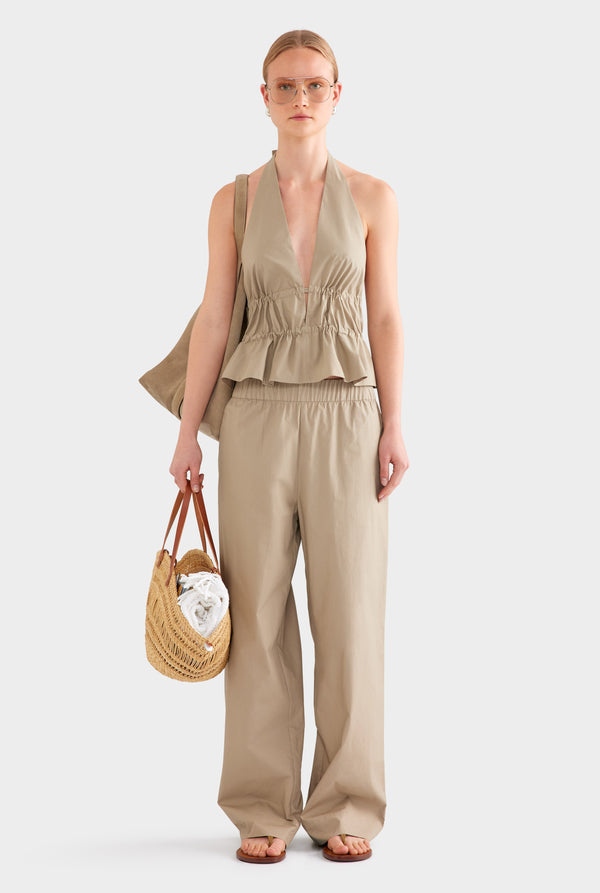 Cotton Poplin Halter Top - Pebble