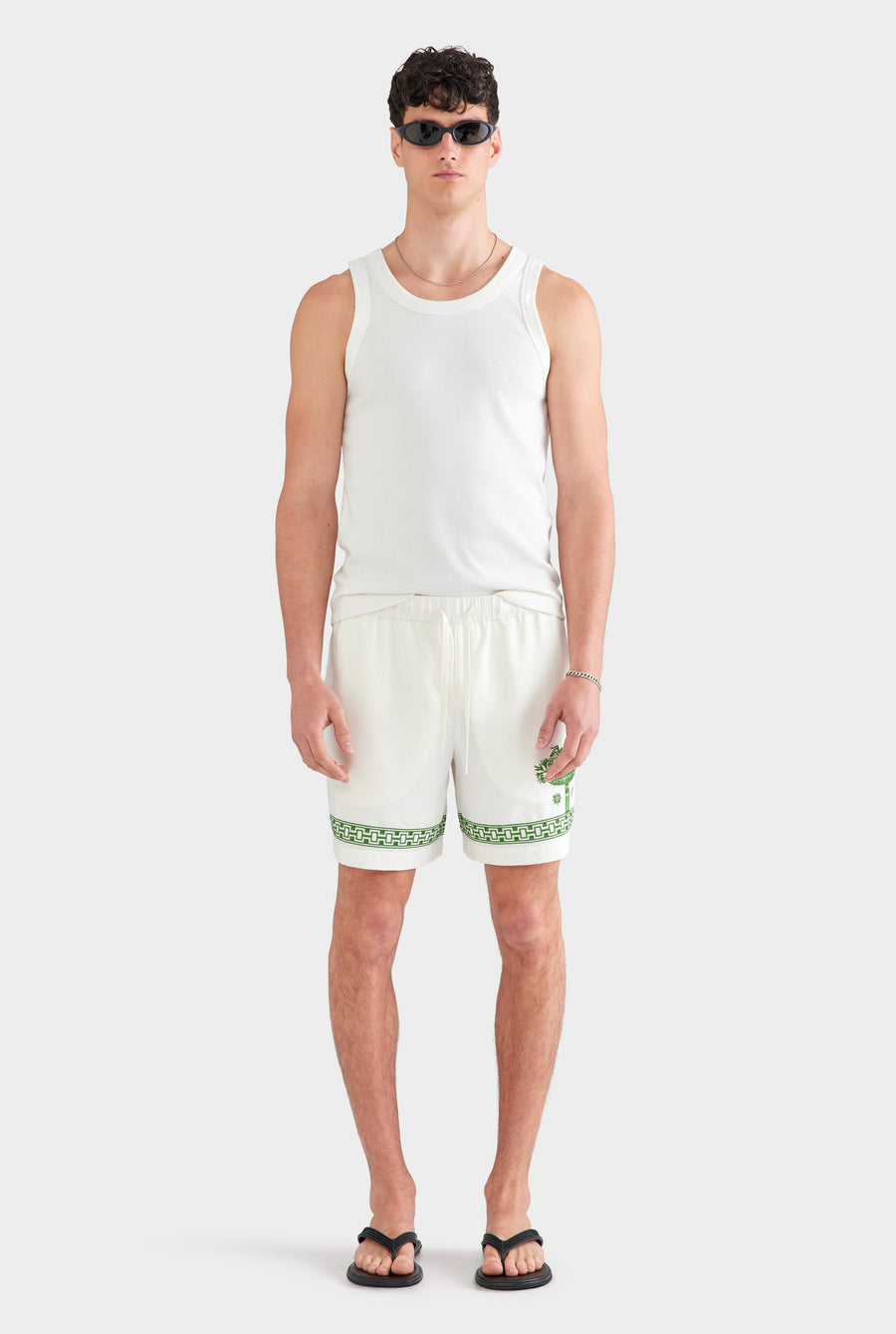Relaxed Tencel Short - Off White/Ivy Green