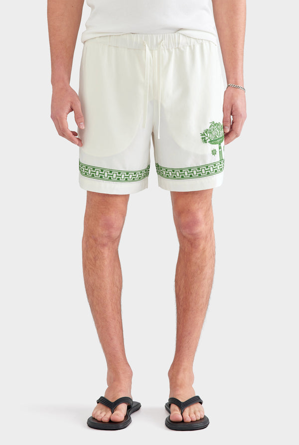 Relaxed Tencel Short - Off White/Ivy Green