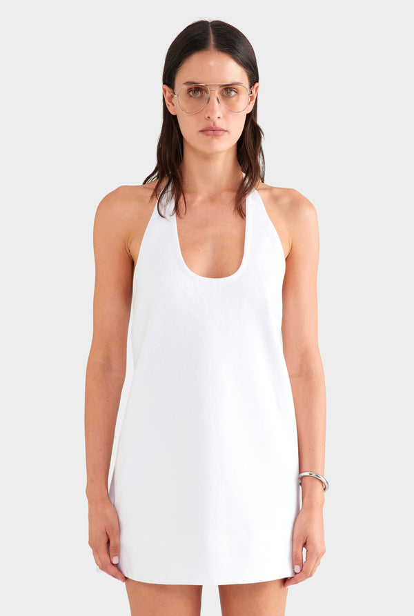 Linen Halter Mini Dress - White