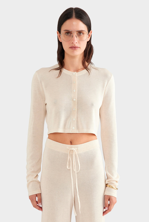Tencel Silk Knit Crop Cardigan - Sand