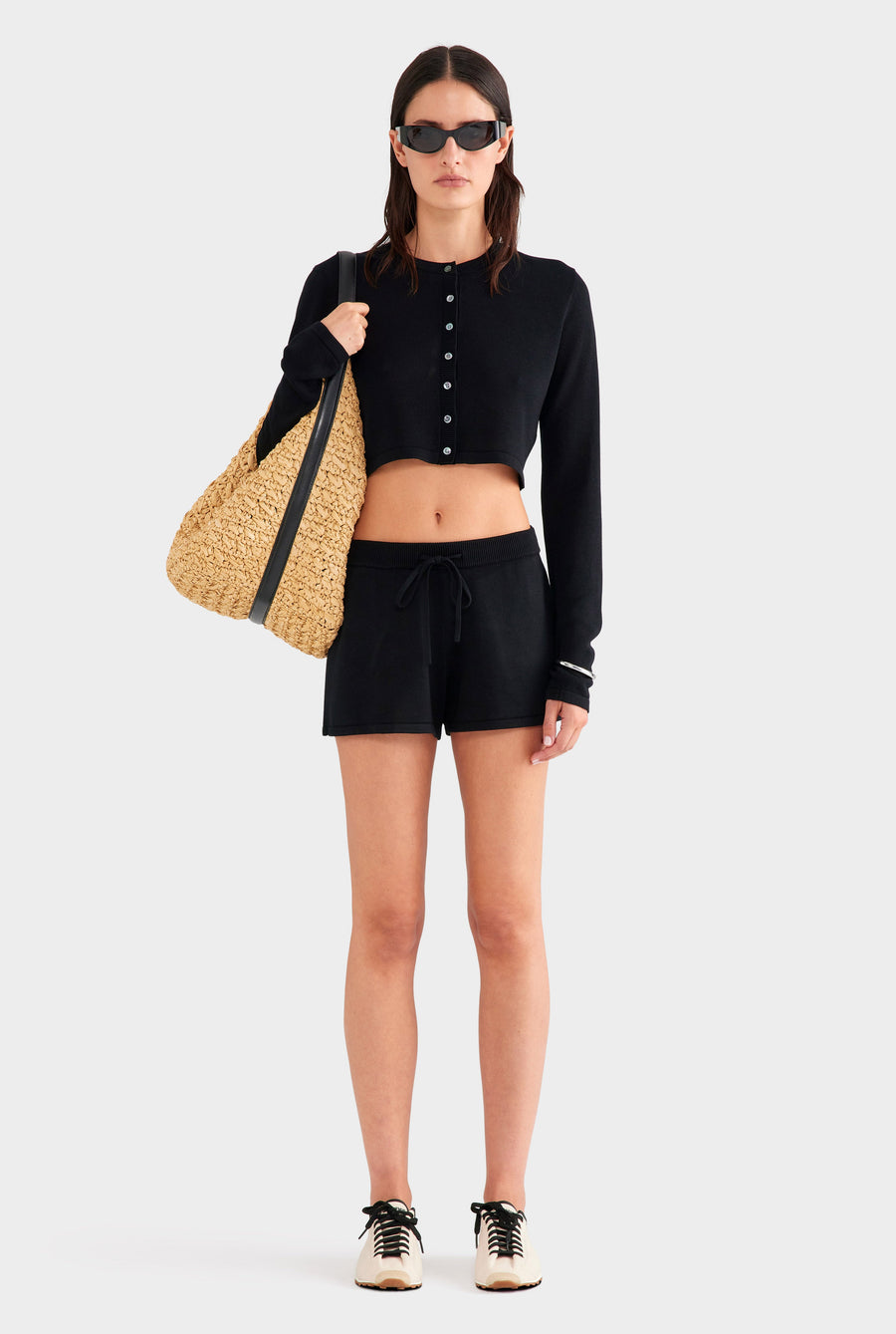 Tencel Silk Knit Crop Cardigan - Black