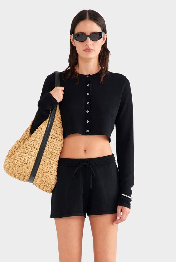 Tencel Silk Knit Crop Cardigan - Black