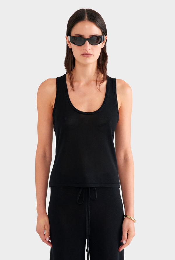 Tencel Silk Knit Scoop Neck Tank - Black
