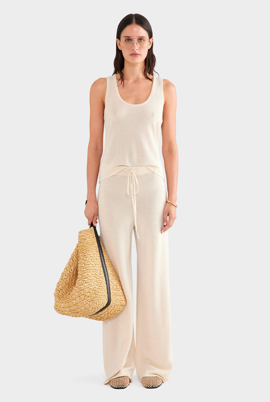 Tencel Silk Knit Scoop Neck Tank - Sand