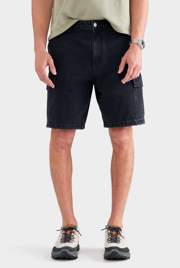 Denim Cargo Short - Washed Black