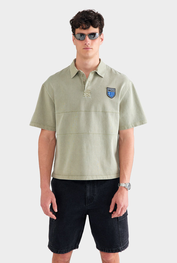 Pigment Dyed Cotton Rugby Polo - Washed Sage