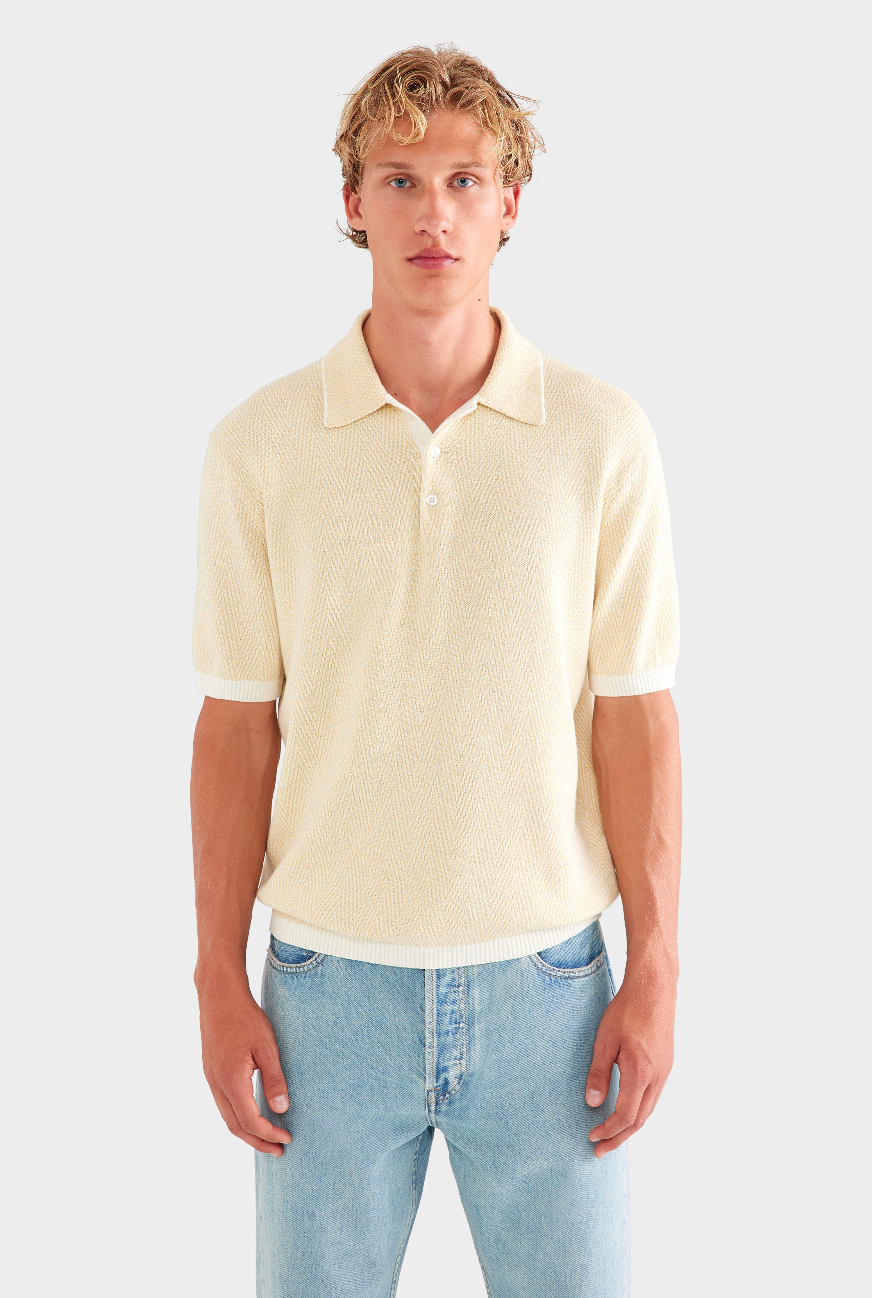 Chevron Knit Polo - Cream/Beige
