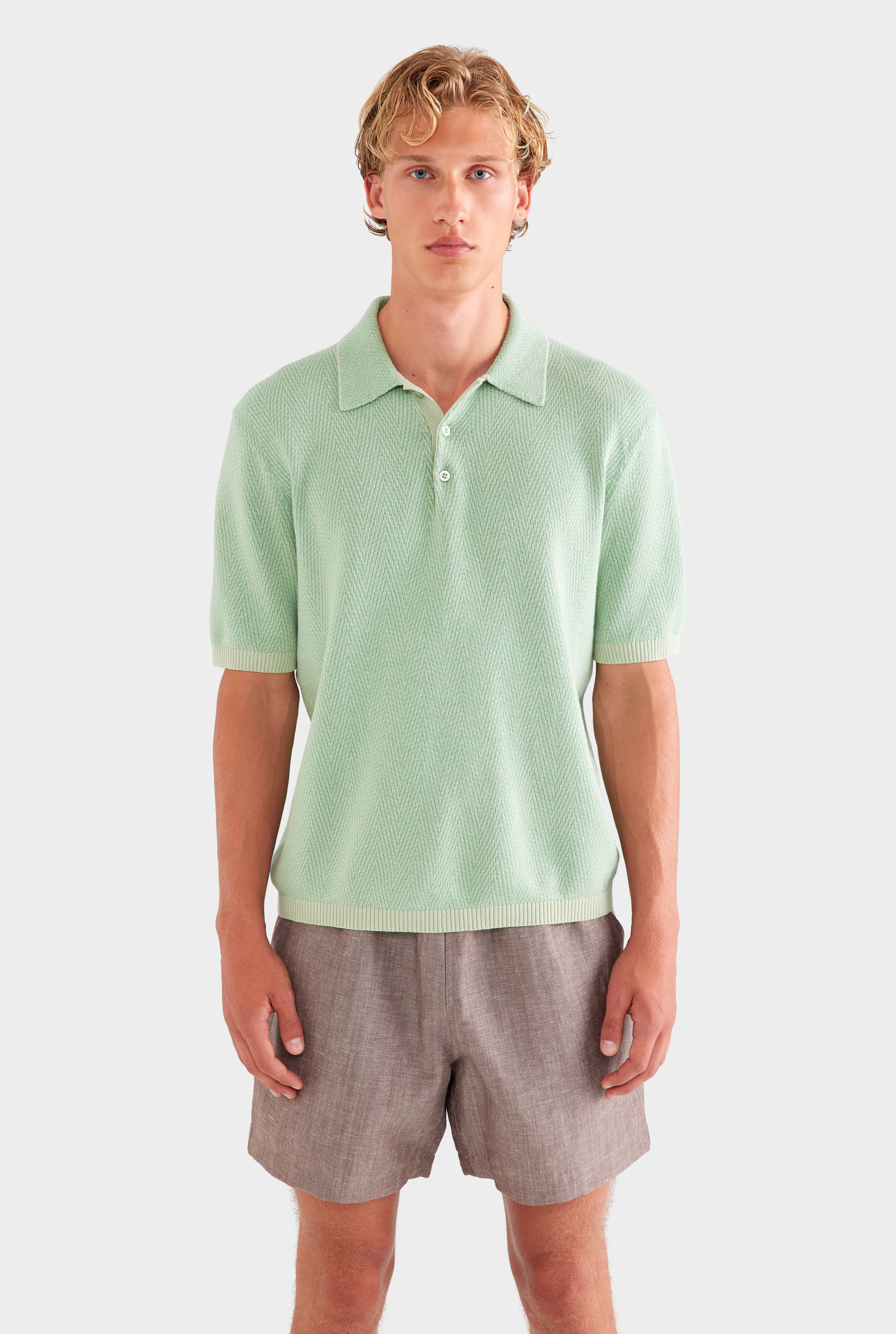 Chevron Knit Polo - Pale Pistachio