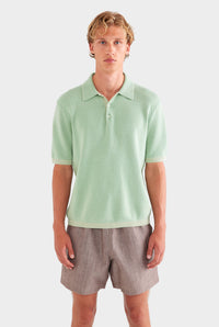 Chevron Knit Polo - Pale Pistachio