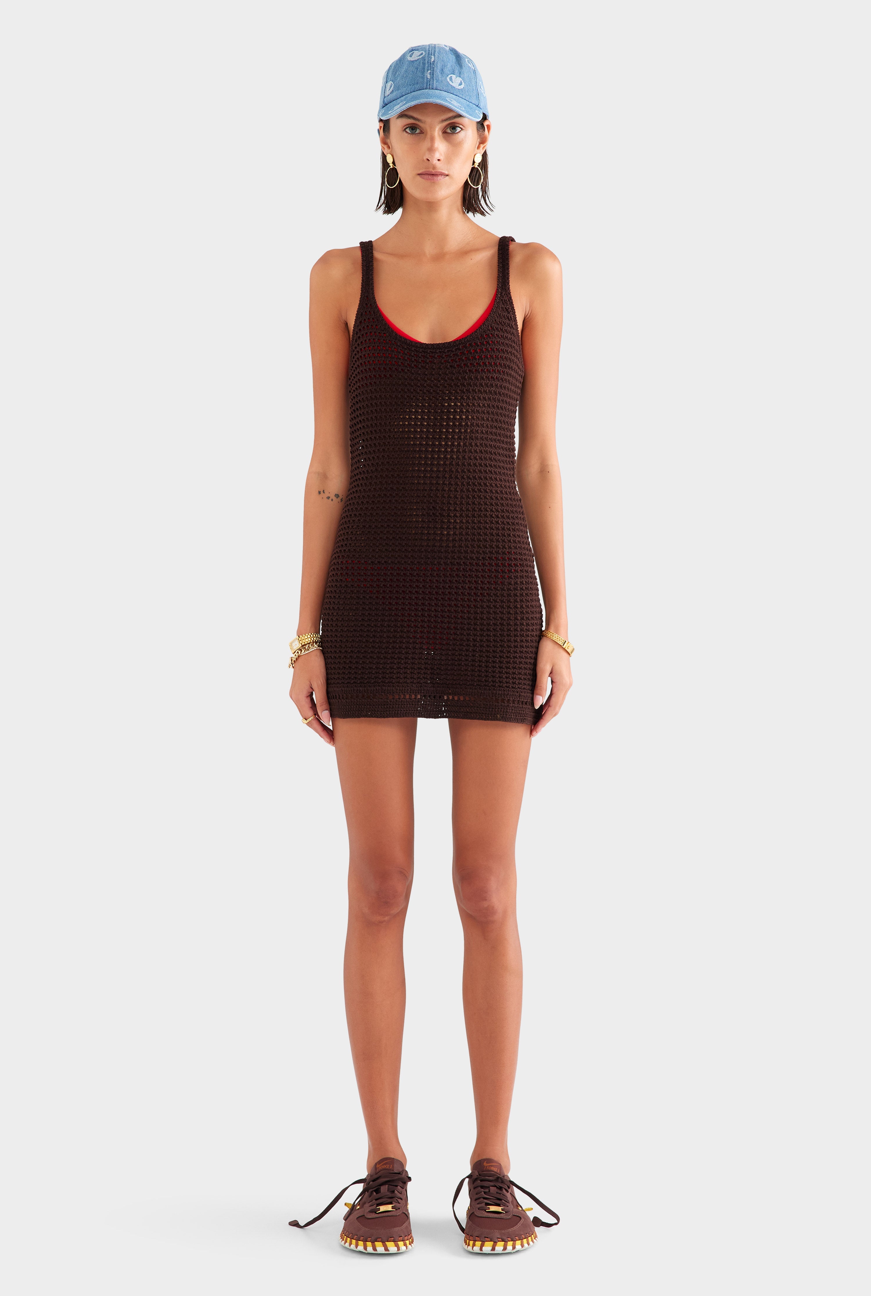Crochet Cami Mini Dress - Dark Chocolate