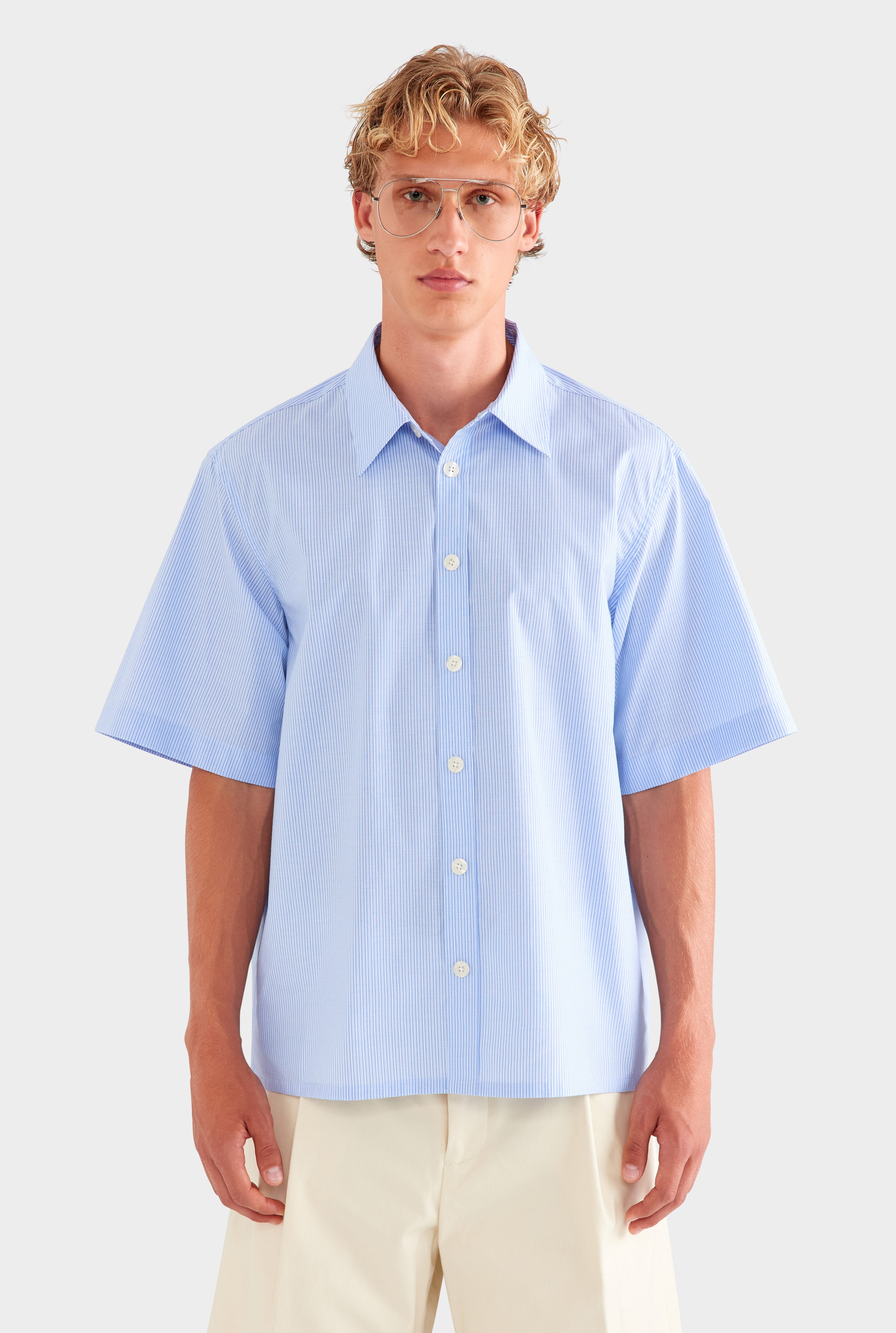 Oversized Stripe Short Sleeve Shirt - Blue/White Stripe