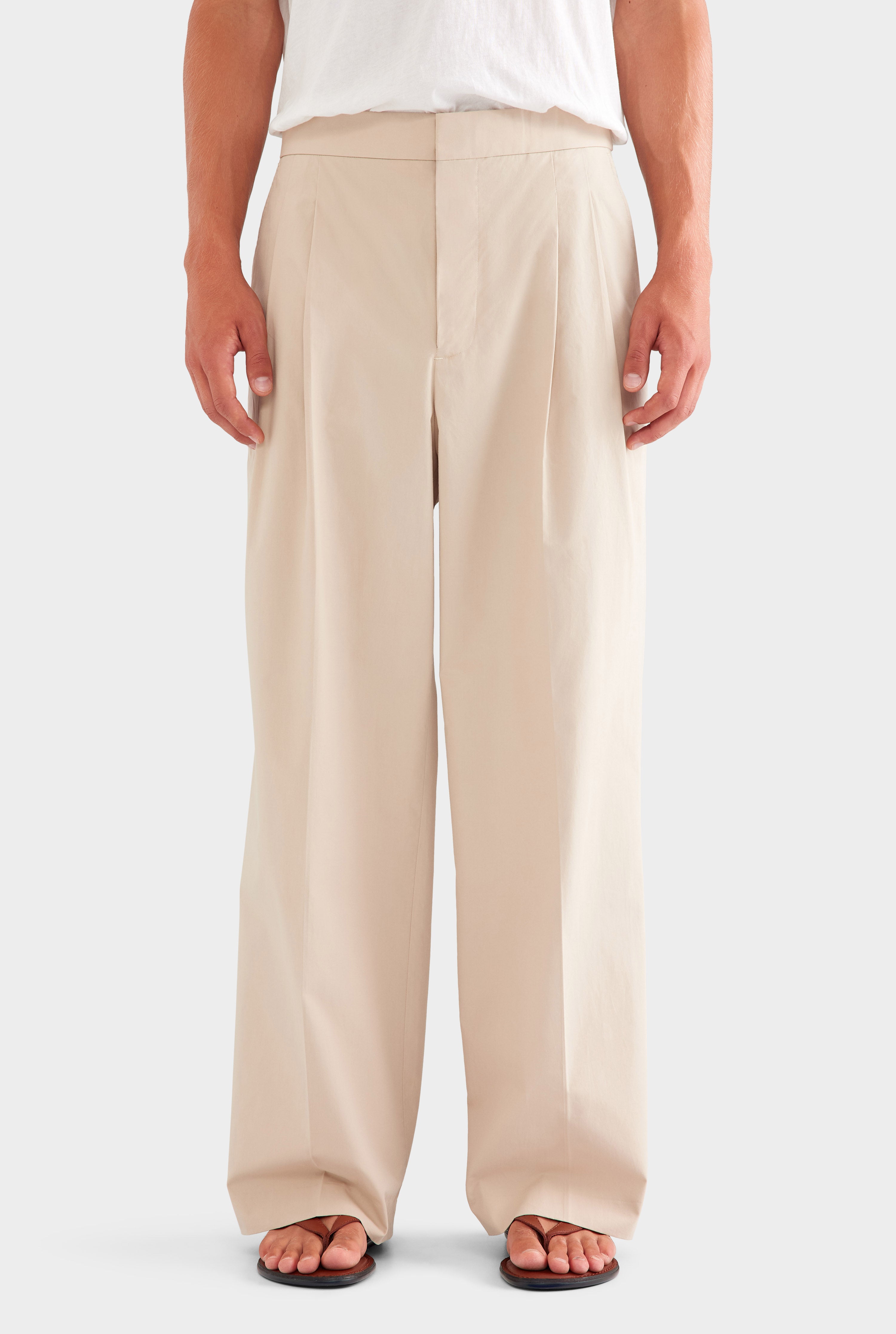 Pleated Poplin Trouser - Light Taupe
