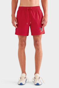 Printed Nylon Swim Short - Red/V Chilli
