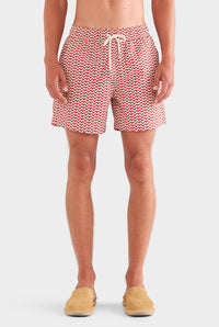 Printed Swim Short - Cream/Red/Granite V Monogram