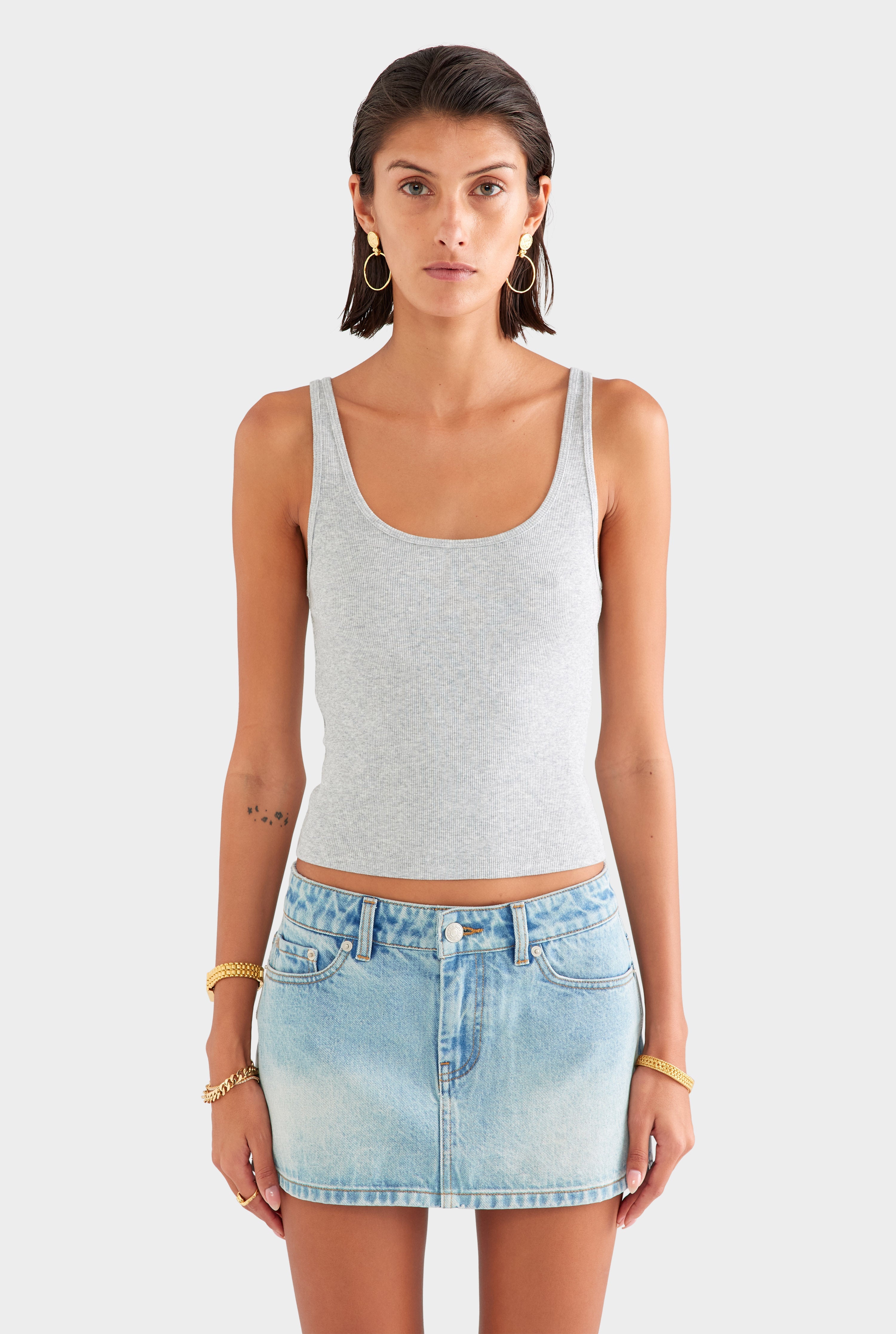 Rib Jersey Tank - Grey Marl
