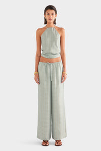 Relaxed Silk Drawstring Pant - Cream/Blue/Olive V Monogram