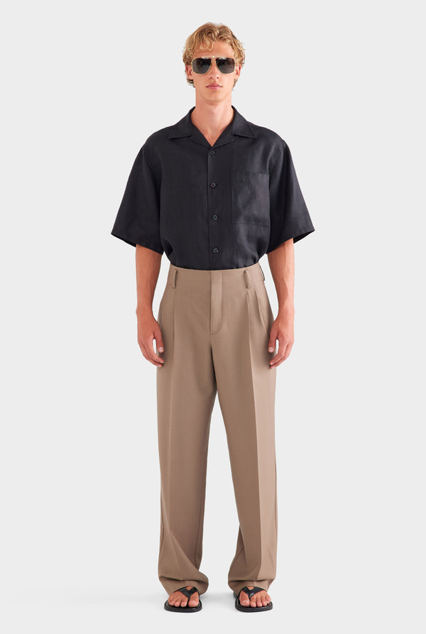 Tailored Wool Suit Trouser - Taupe Brown