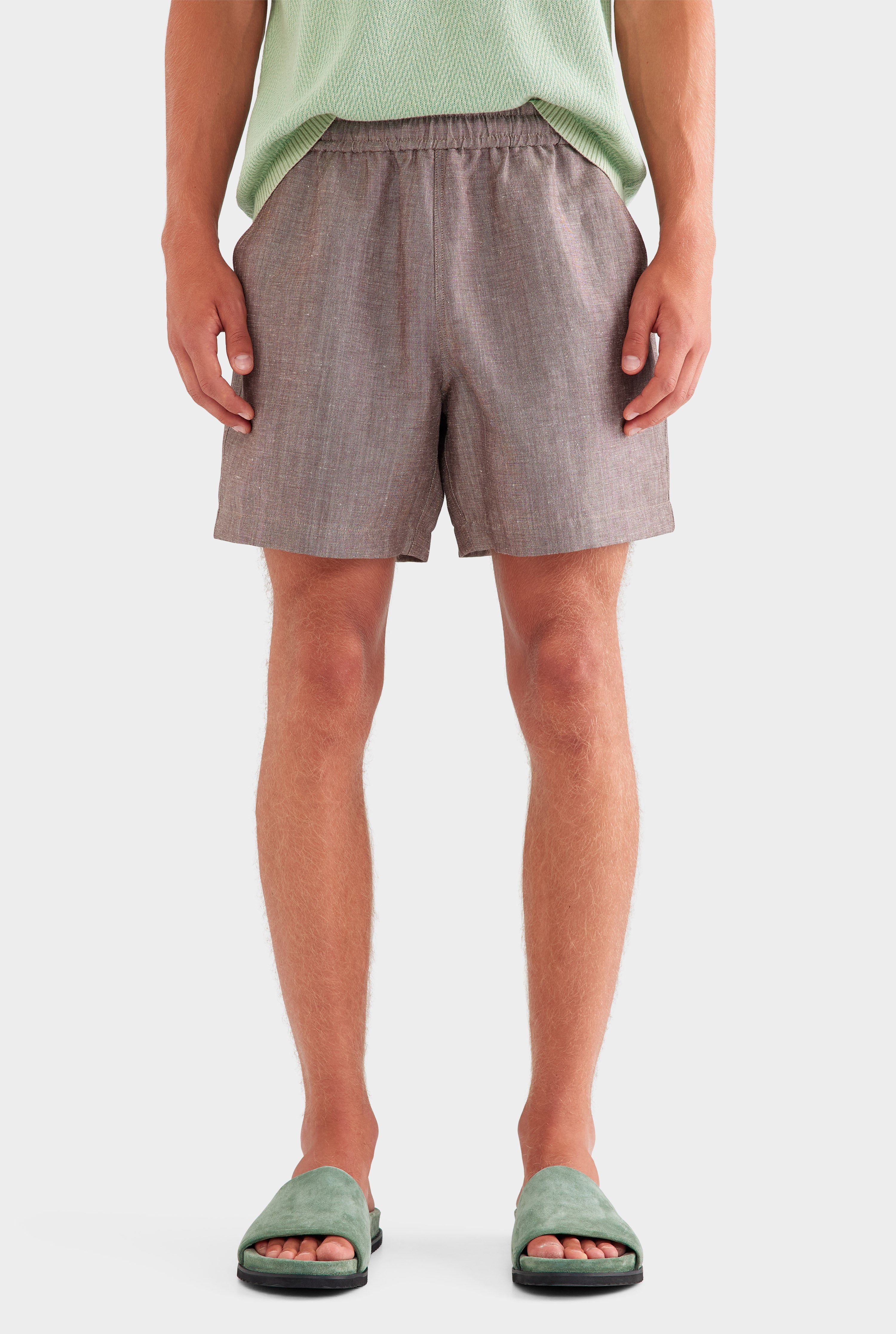 Wool Linen Lounge Short - Brown