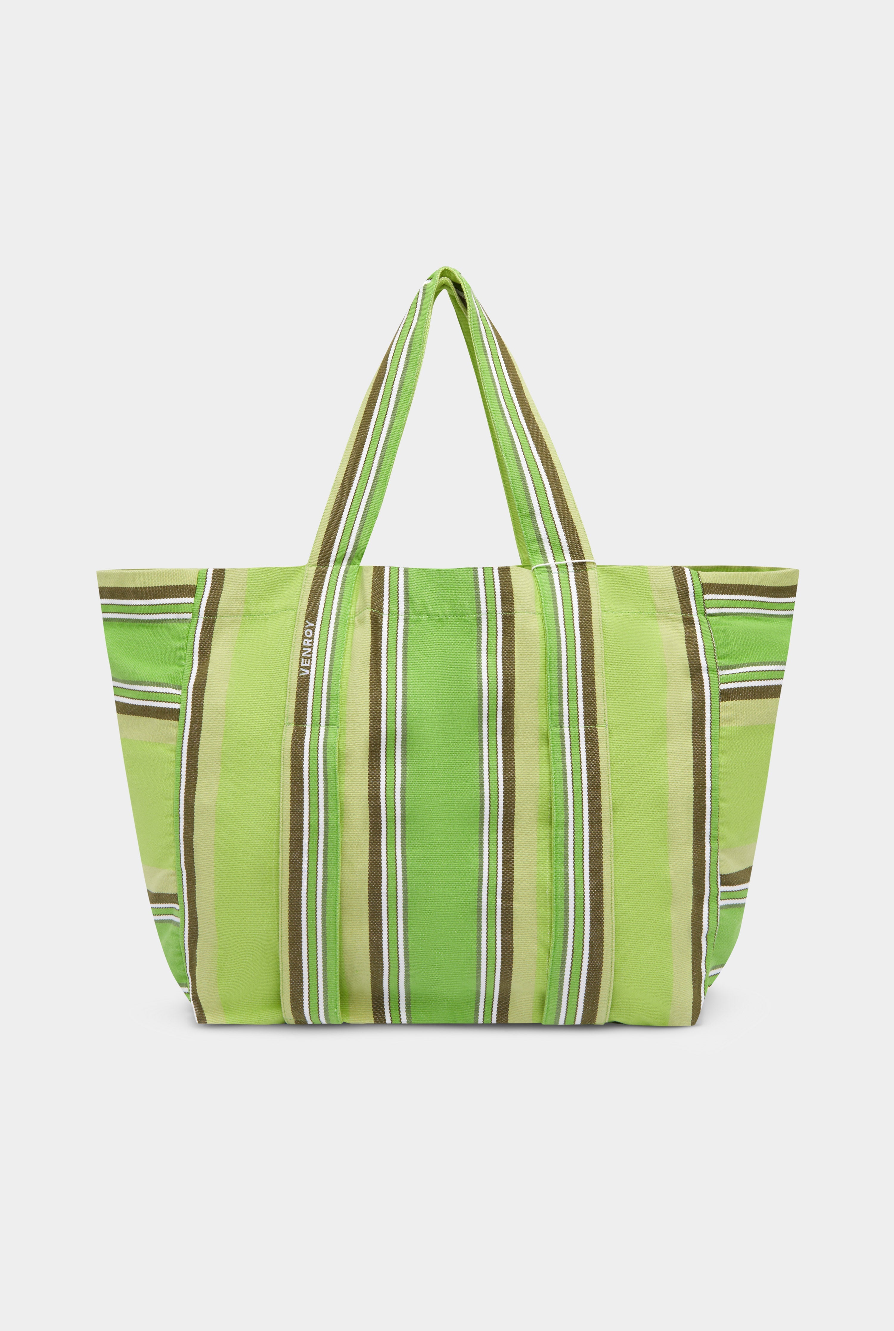 Woven Stripe Beach Tote - Green Stripe