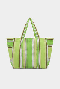 Woven Stripe Beach Tote - Green Stripe