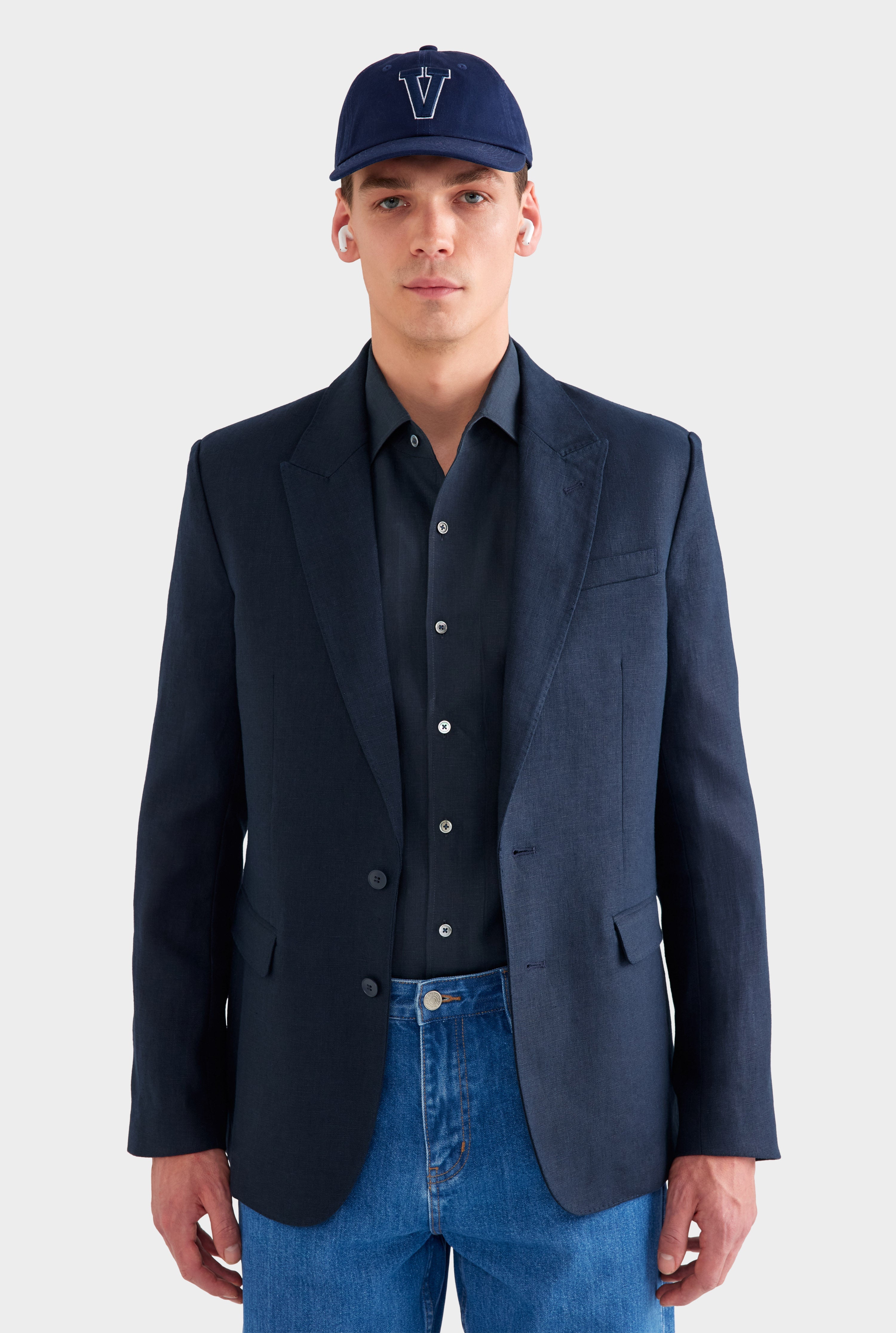 Tailored Linen Suit Jacket - Navy