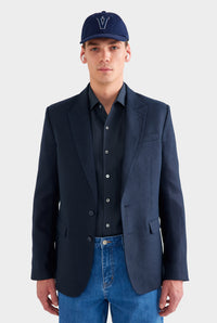 Tailored Linen Suit Jacket - Navy