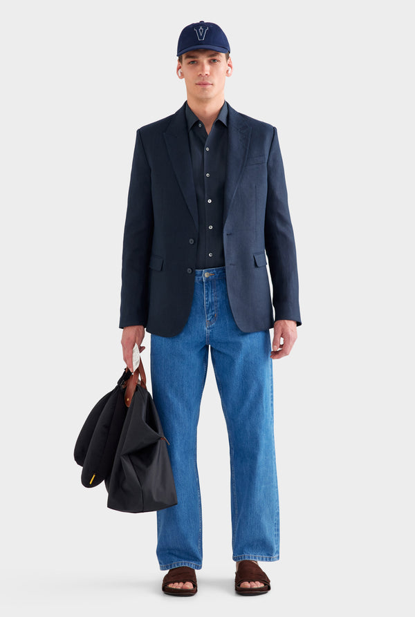 Tailored Linen Suit Jacket - Navy