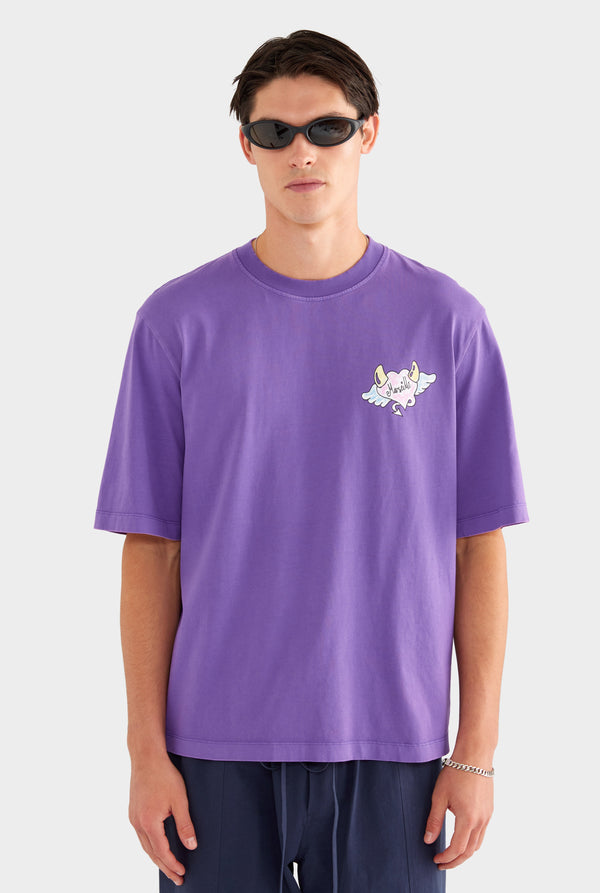 Pigment Dyed Oversized Cotton T Shirt - Purple