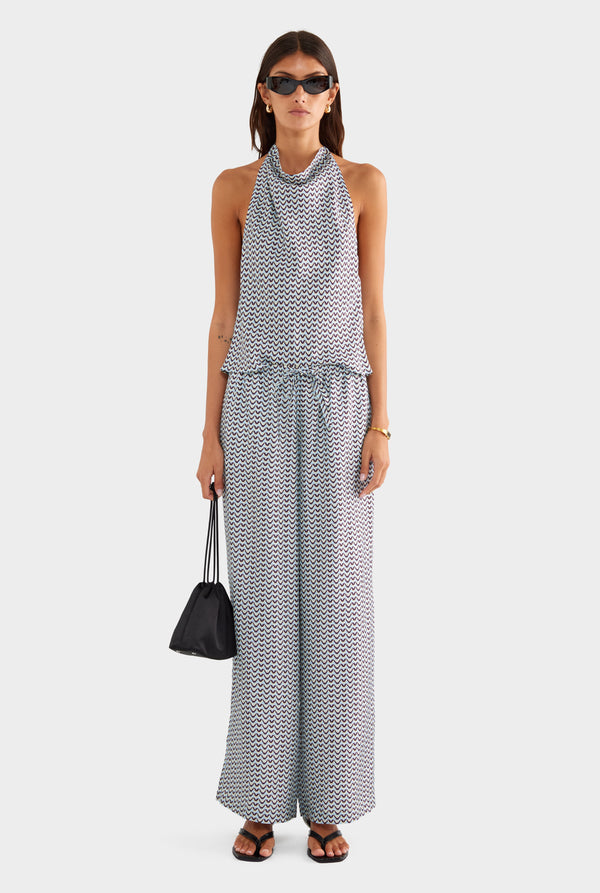Relaxed Silk Drawstring Pant - Blue/Plum/Butter V Monogram