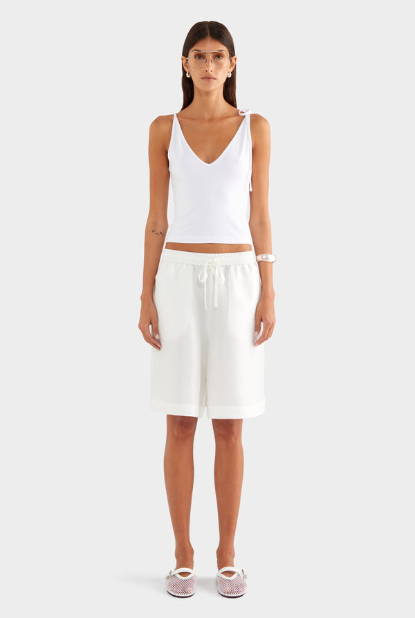 Silk Slub Bermuda Short - Off White