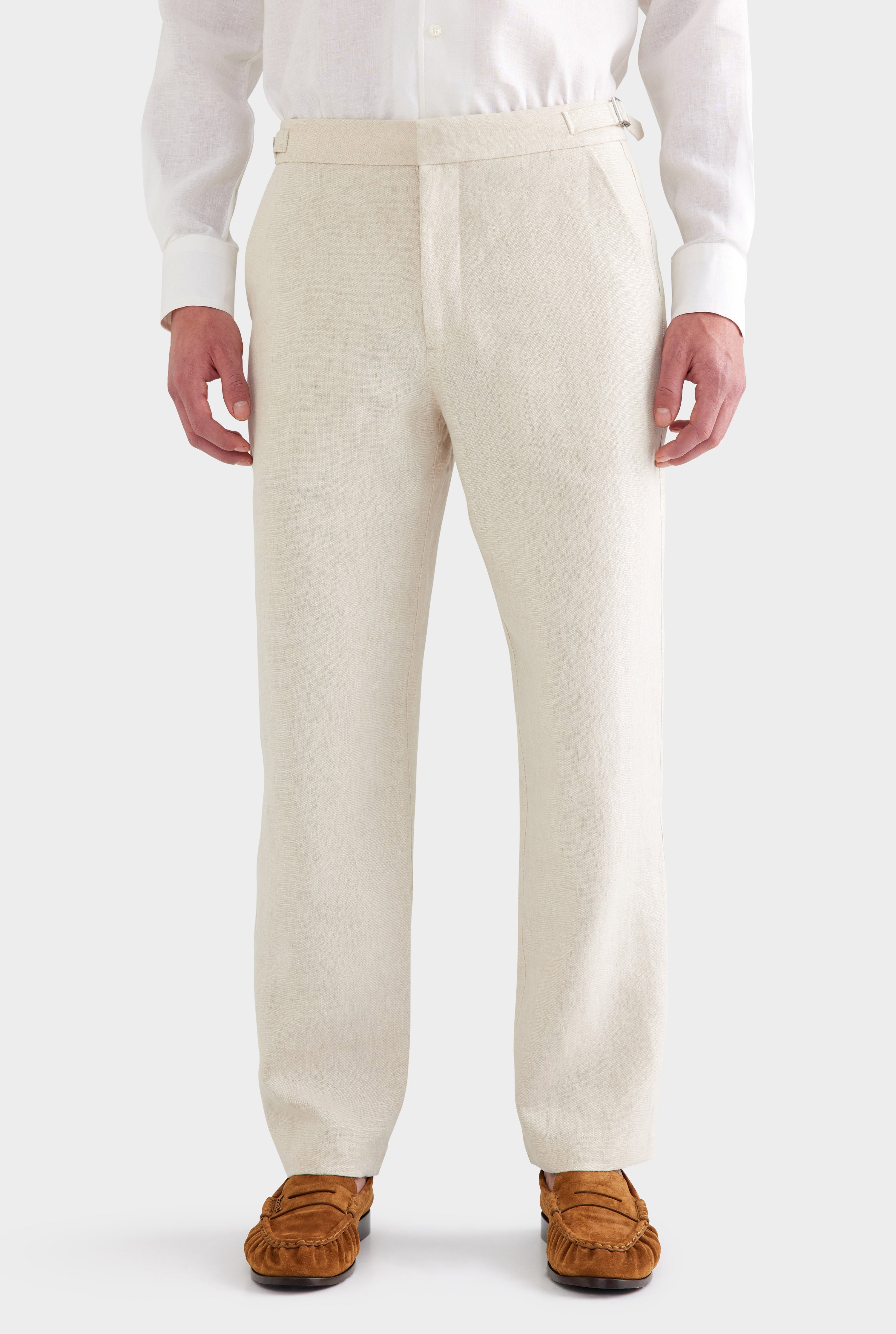 Tailored Linen Side Tab Trouser - Sand