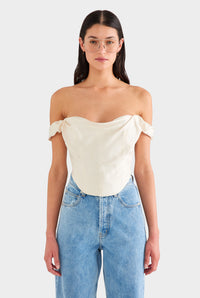 Draped Silk Corset Top - Cream