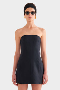 Strapless Linen Mini Dress - Black