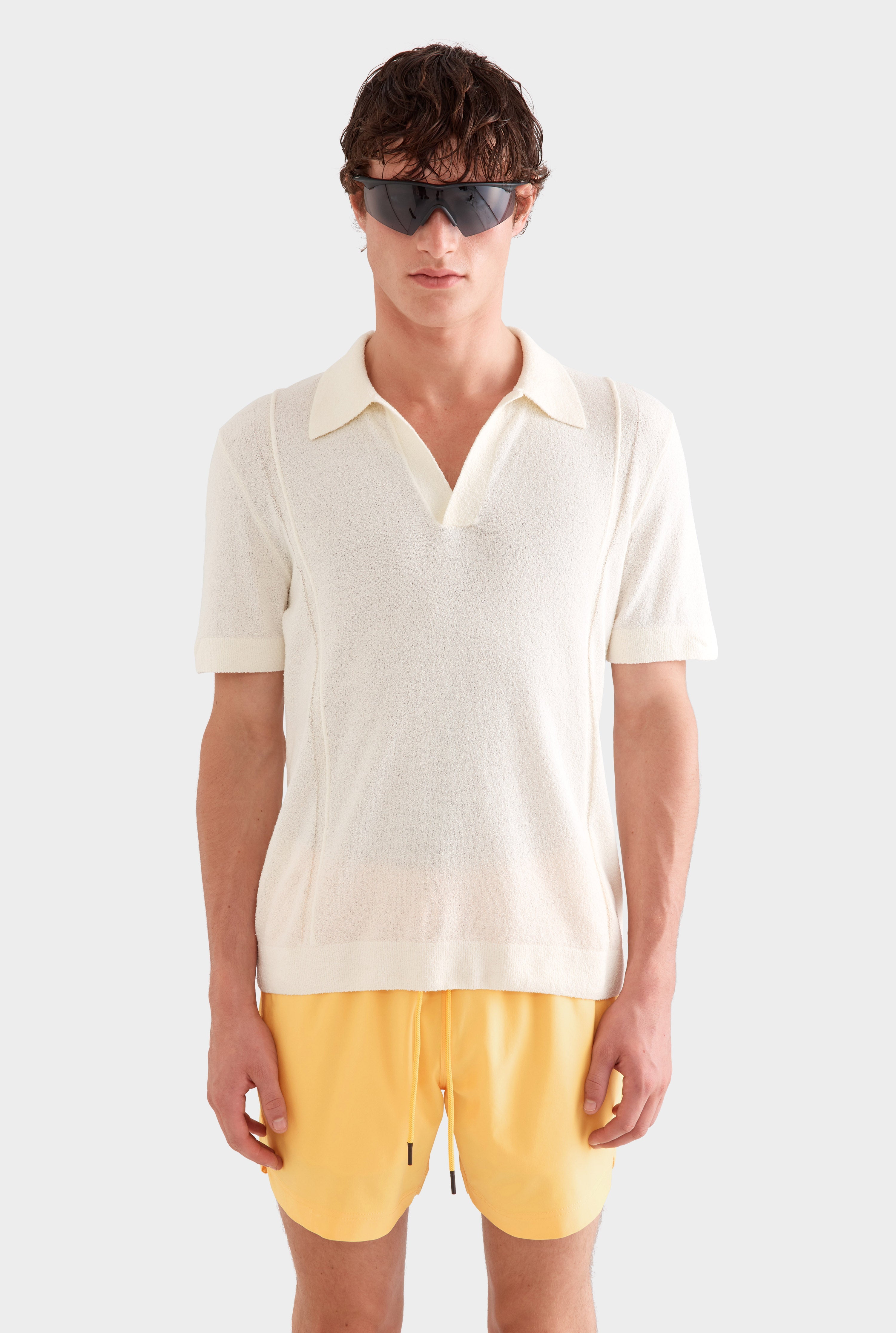 Boucle Stitch Detail Knit Polo - Cream
