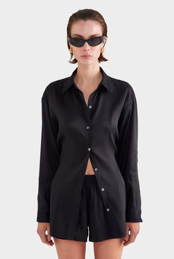 Relaxed Silk Linen Shirt - Black