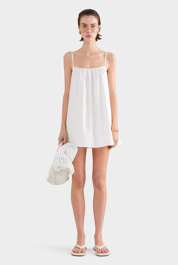 Cotton Poplin A-Line Mini Dress - White