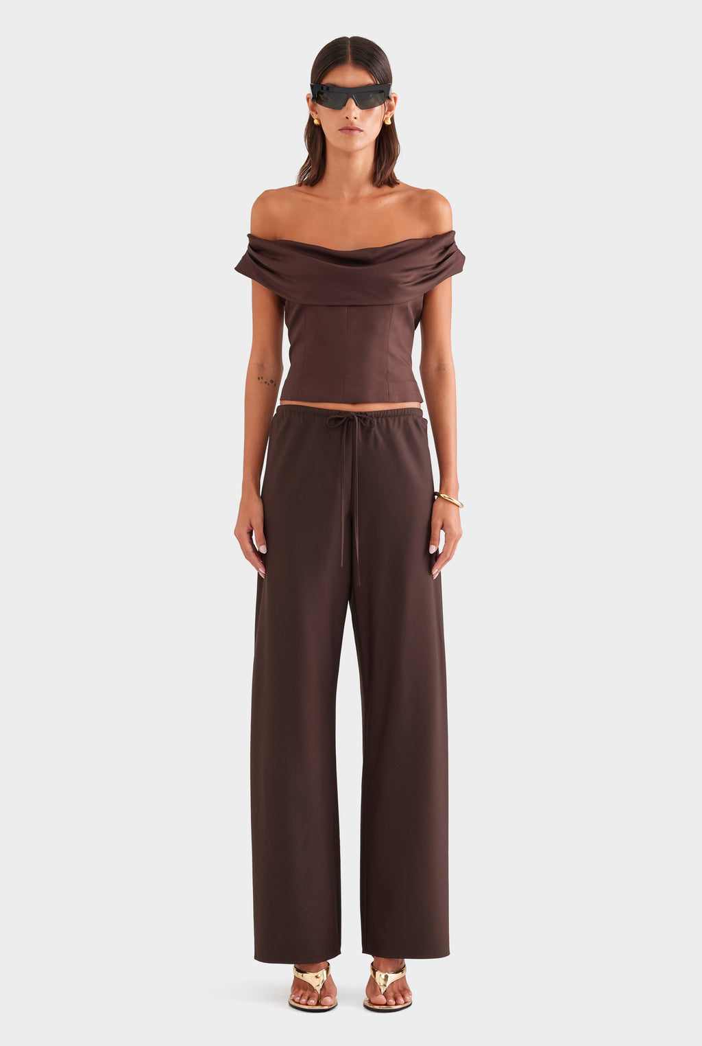 Bias Wool Drawstring Pant - Chocolate