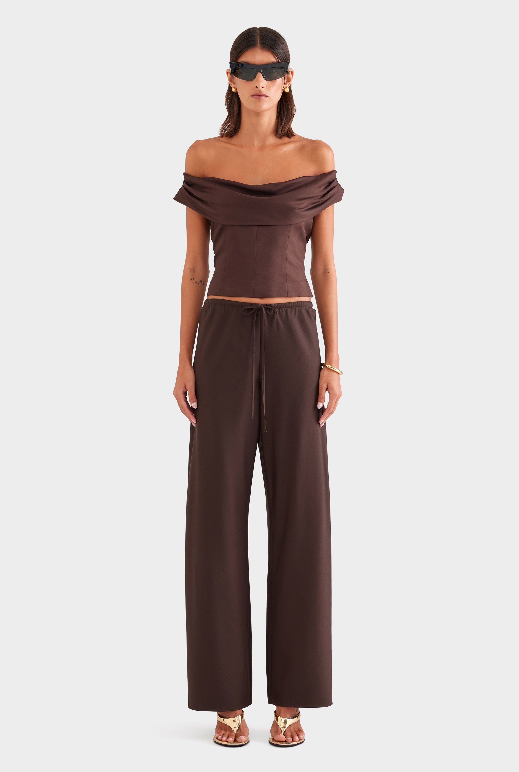 Bias Wool Drawstring Pant - Chocolate