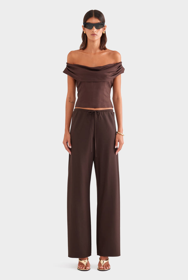 Bias Wool Drawstring Pant - Chocolate