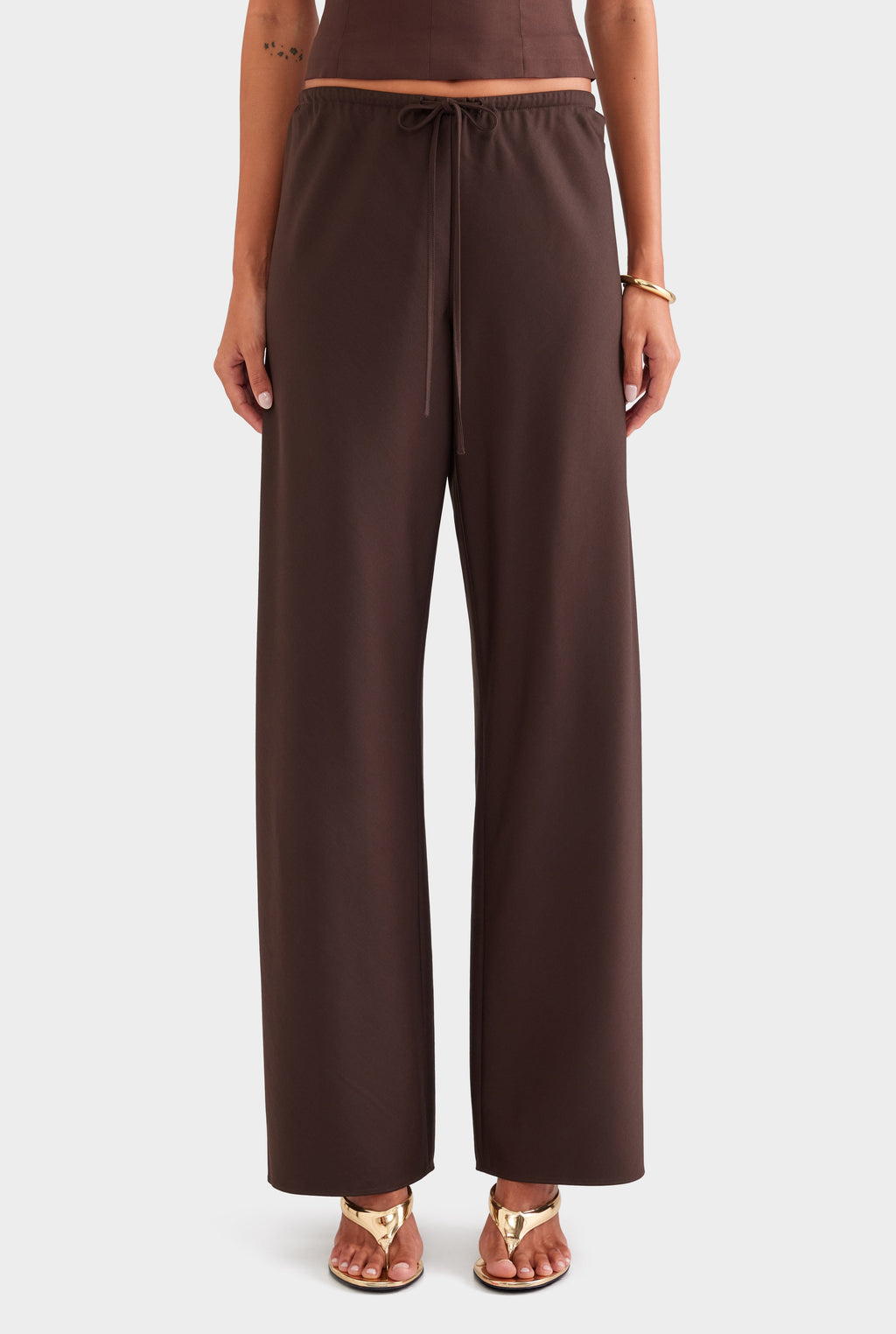 Bias Wool Drawstring Pant - Chocolate