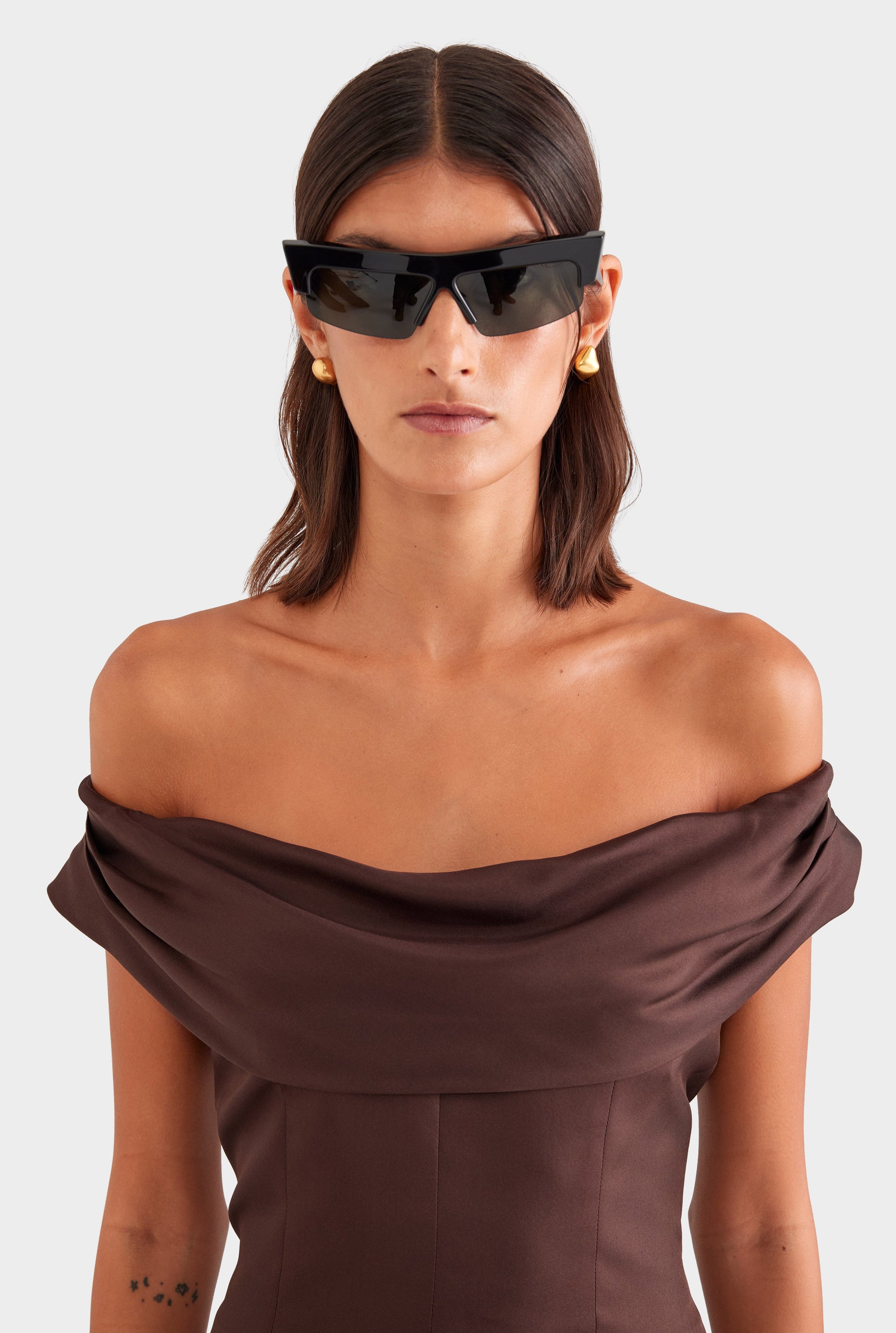 Silk Cowl Neck Bodice - Chocolate