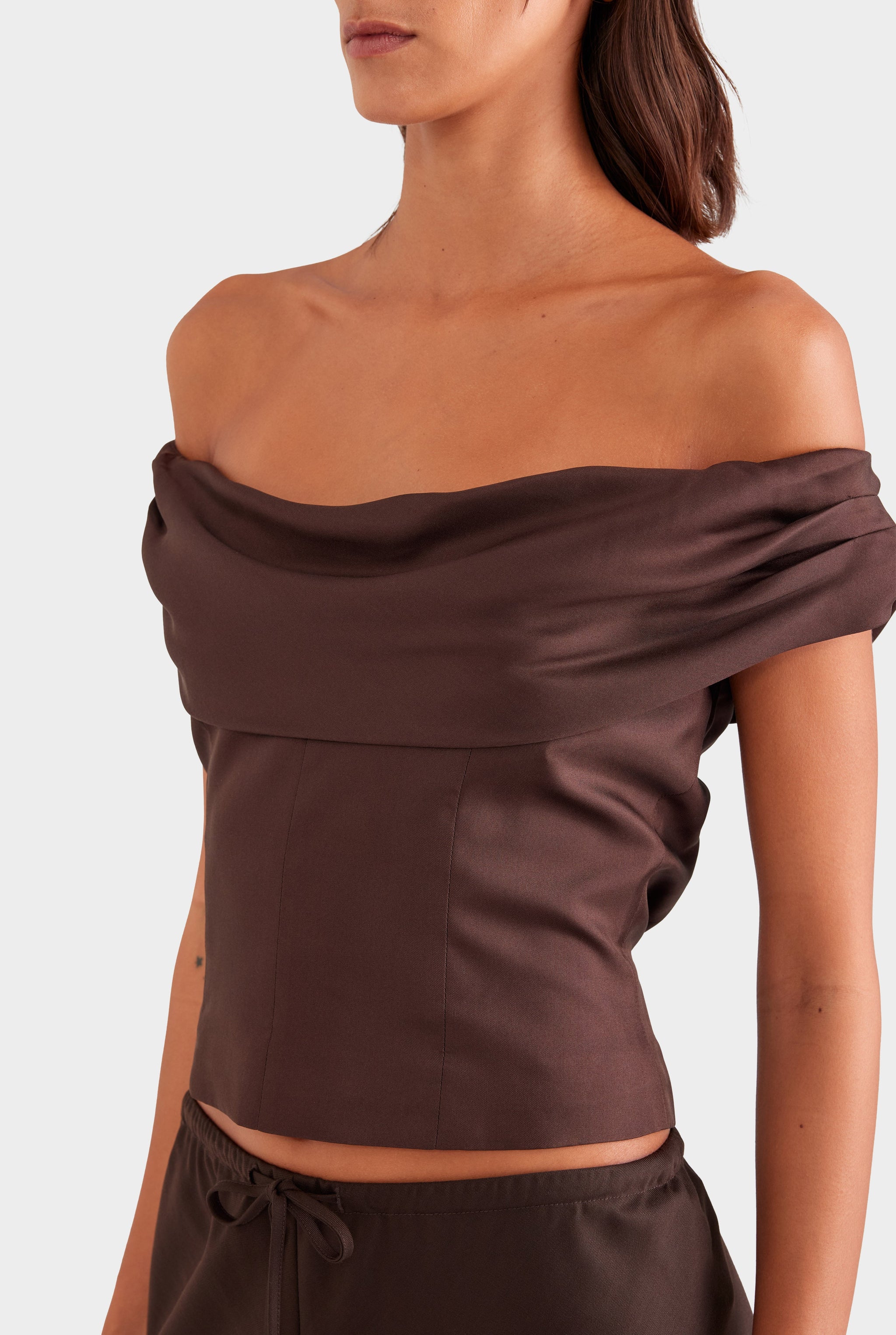 Silk Cowl Neck Bodice - Chocolate
