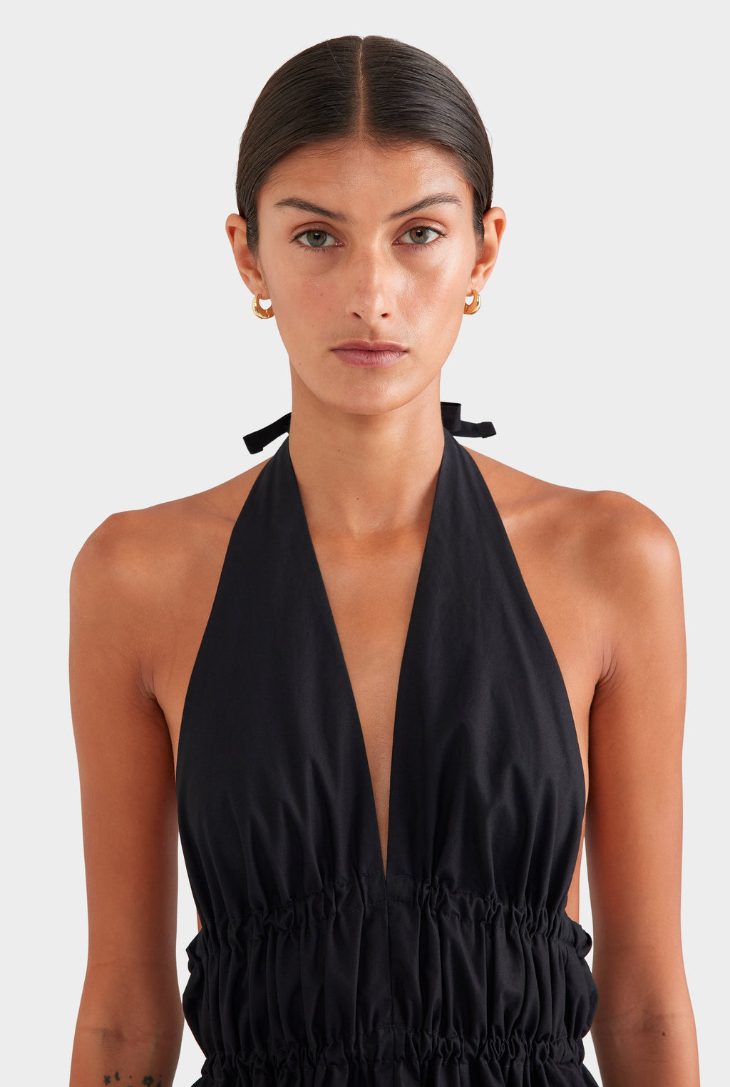 Cotton Poplin Halter Top - Black
