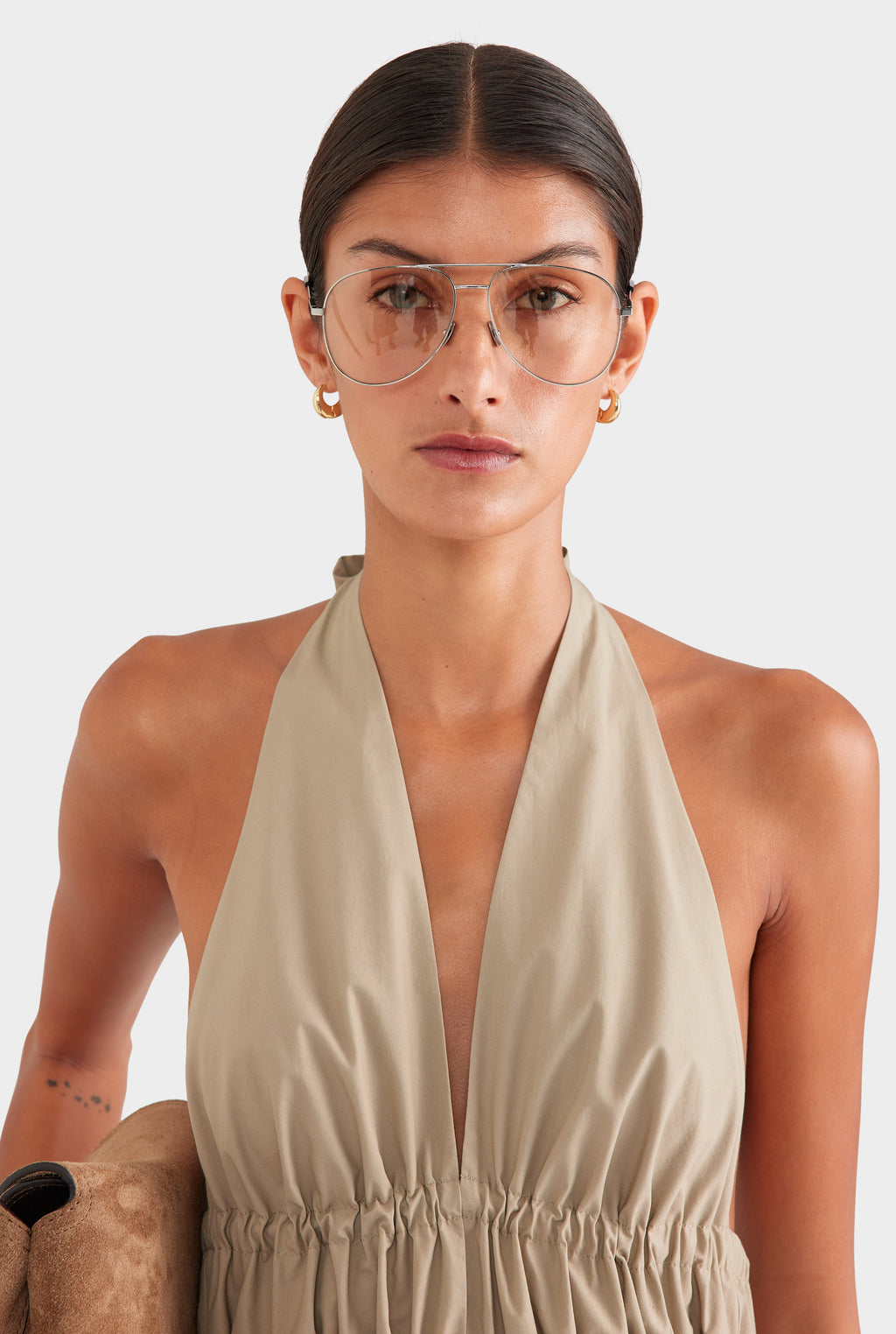 Cotton Poplin Halter Top - Pebble