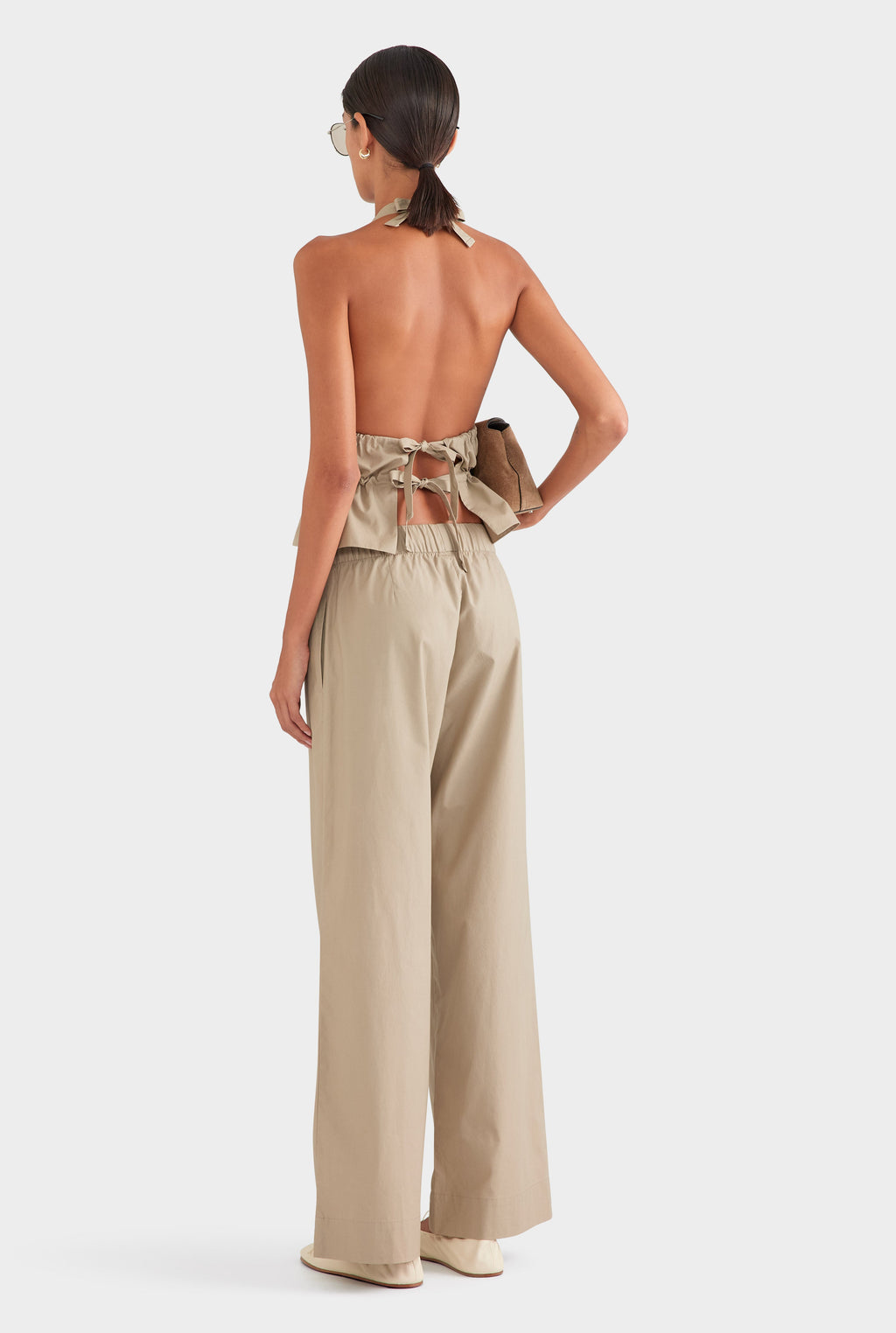 Cotton Poplin Halter Top - Pebble