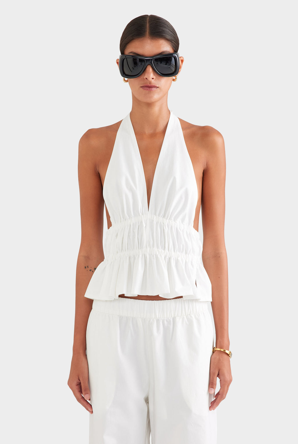 Cotton Poplin Halter Top - White